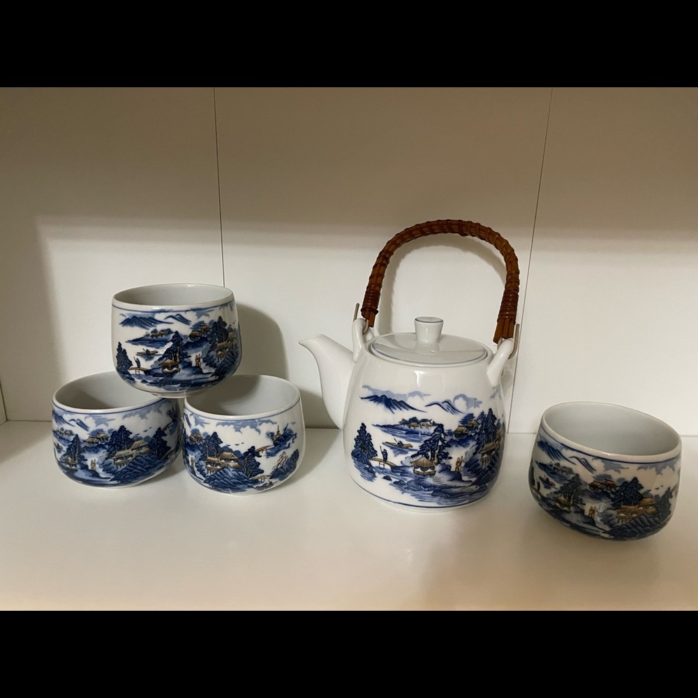 Vintage Japanese Arita Landscape Tea Set 4pcs